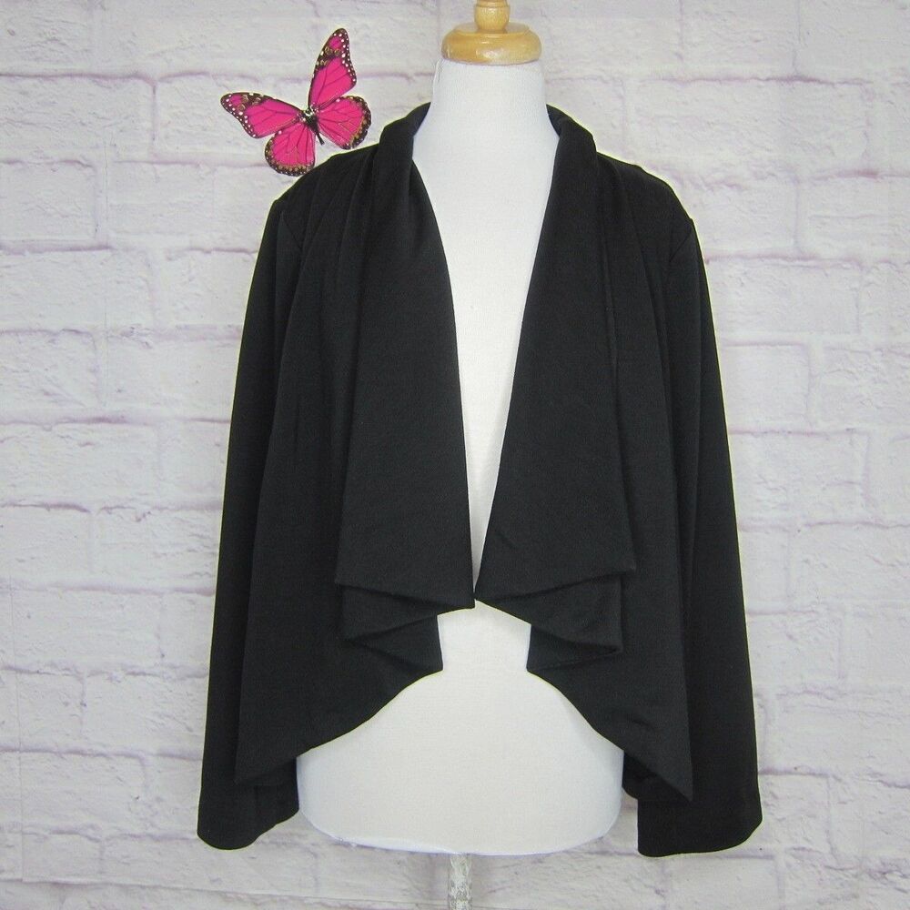 Lane Bryant Sz. 20 Black Open Waterfall/Cascading Front Ponte Knit Blazer Jacket